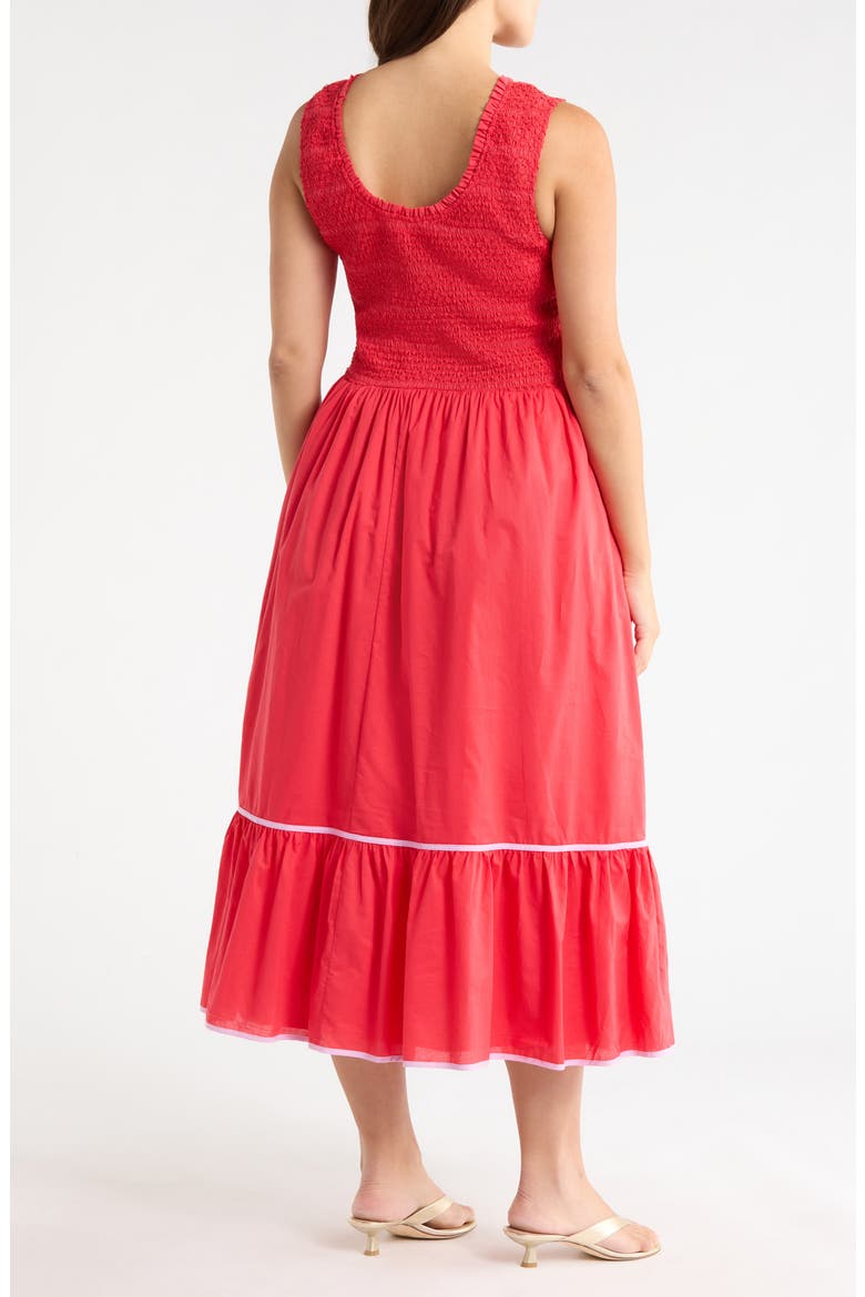 Jessy Smocked Sleeveless Midi Dress, Alternate, color, RED