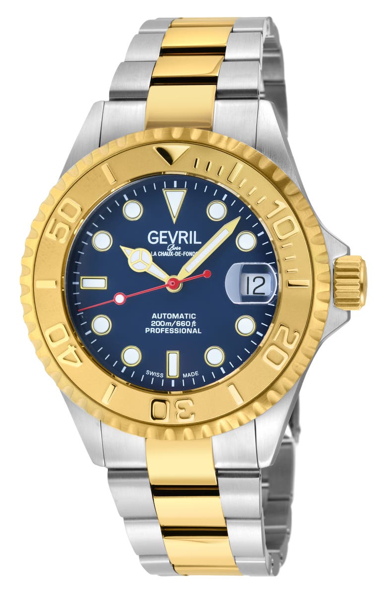 GEVRIL Wall Street Two-Tone Swiss Automatic Bracelet Watch, 39mm ...