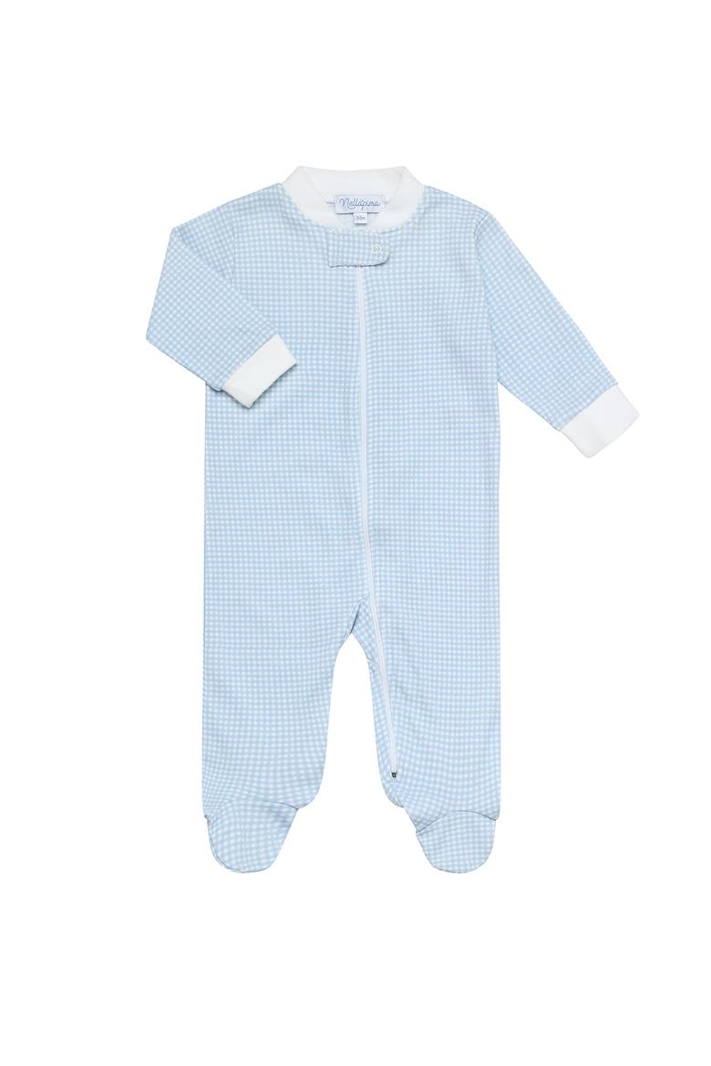 BlueÂ  Gingham Zipper Footie - Baby, Main, color, Blue