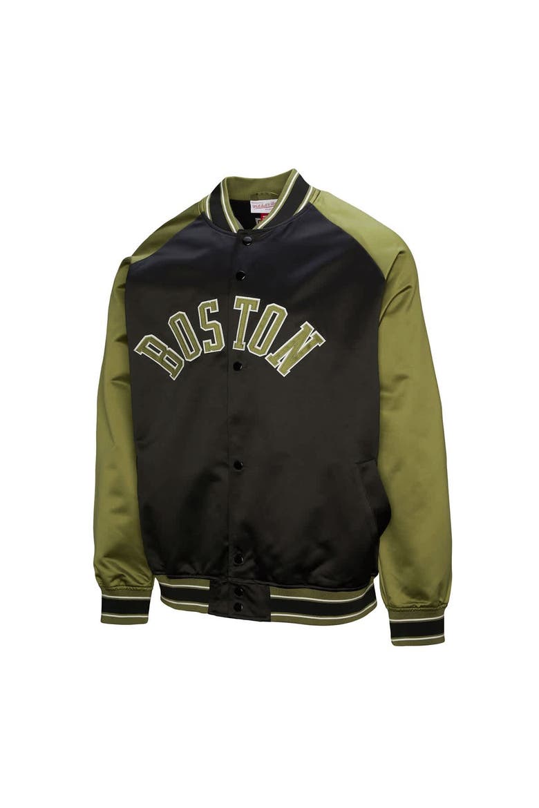 Men's Mitchell & Ness Olive/Black Boston Celtics Clutch Satin Raglan Full-Snap Jacket, Main, color, Olive