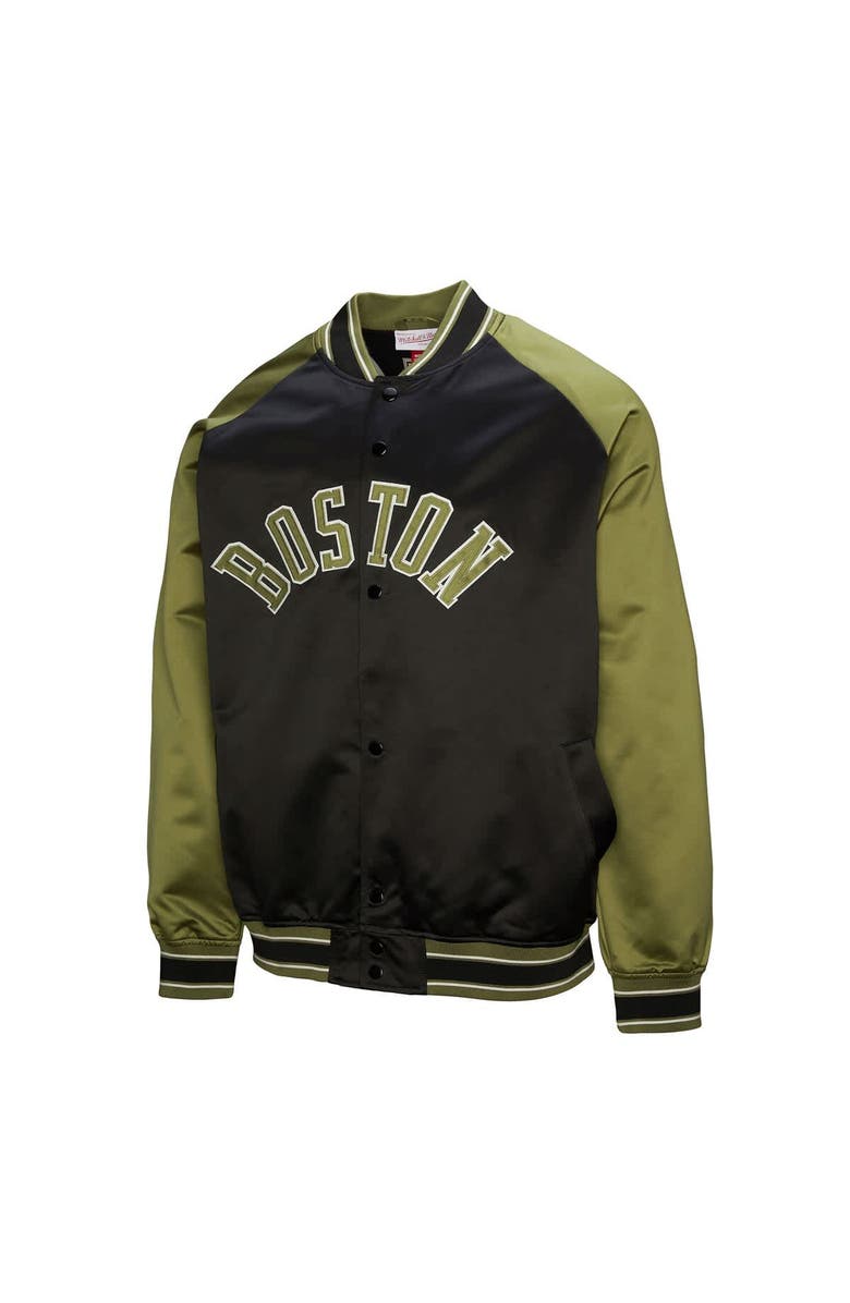 Mitchell 
Ness Men
s Mitchell 
Ness Olive/Black Boston Celtics Clutch Satin Raglan Full-Snap Jacket, Main, color, Olive