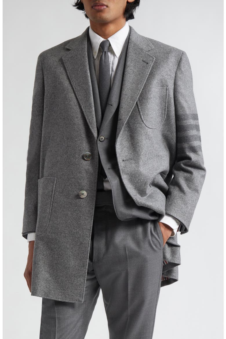 4-Bar Patch Pocket Cashmere Felt Topcoat, Main, color, MEDIUM GREY