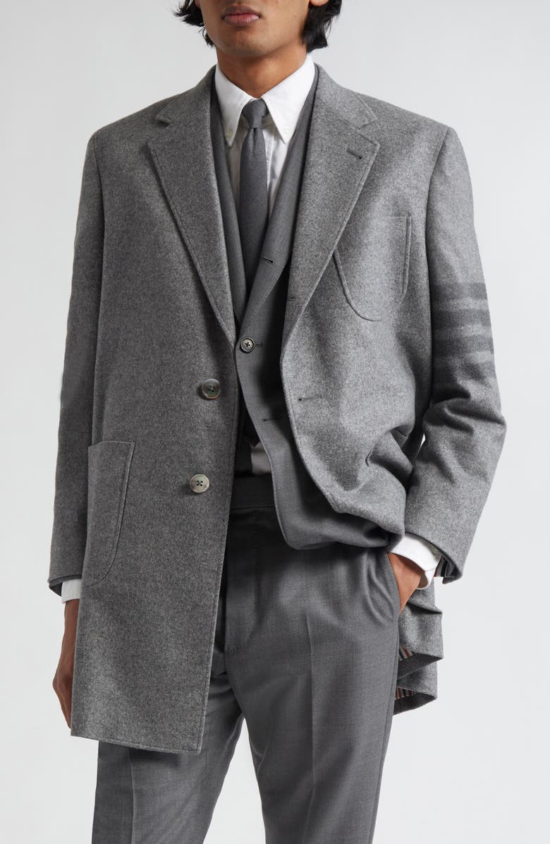 Thom Browne 4-Bar Patch Pocket Cashmere Felt Topcoat, Main, color,