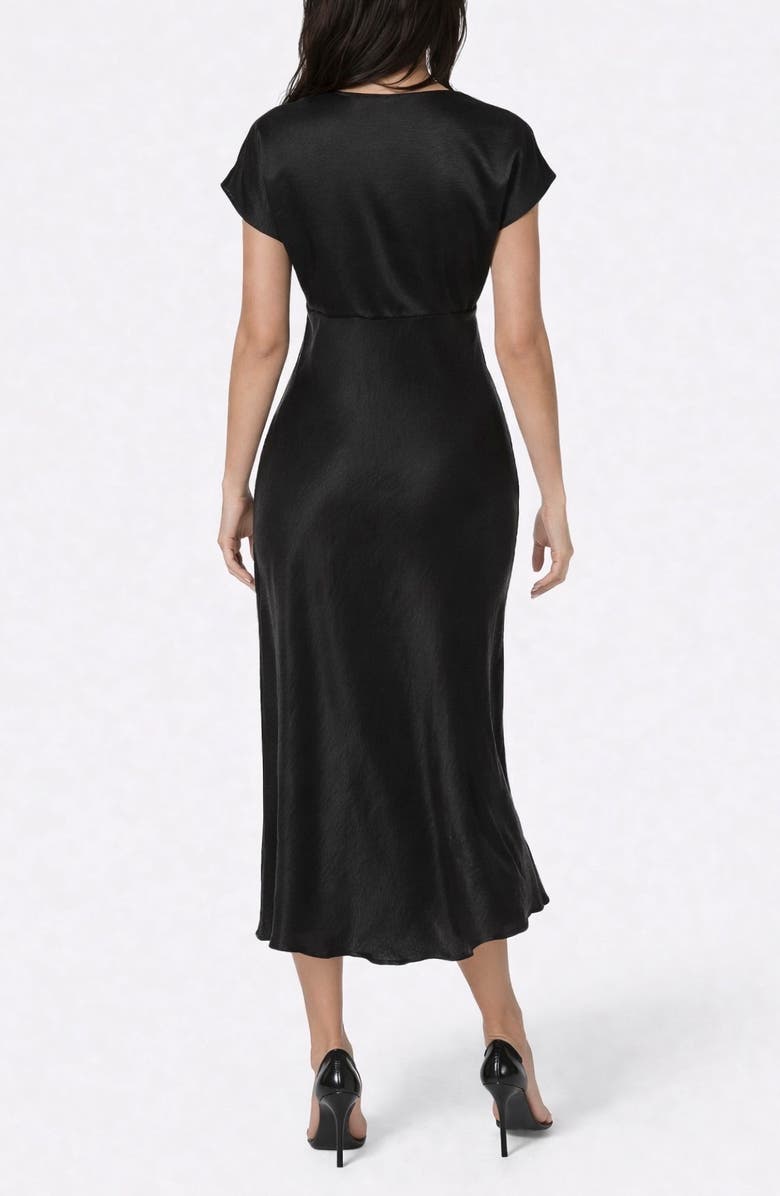 bebe Crepe Satin V-Neck Maxi Dress, Alternate, color,