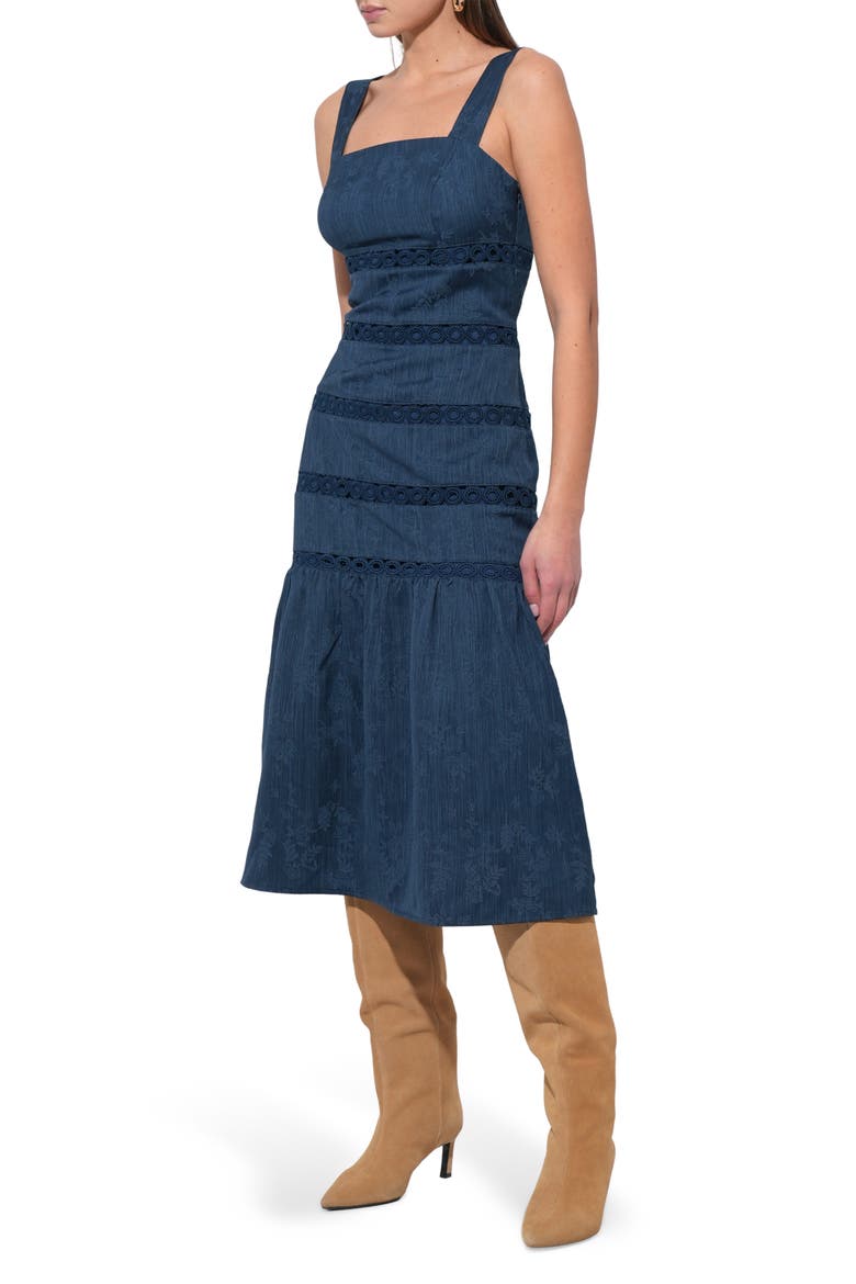 Sable Lace Inset Tiered Midi Dress, Alternate, color, NAVY