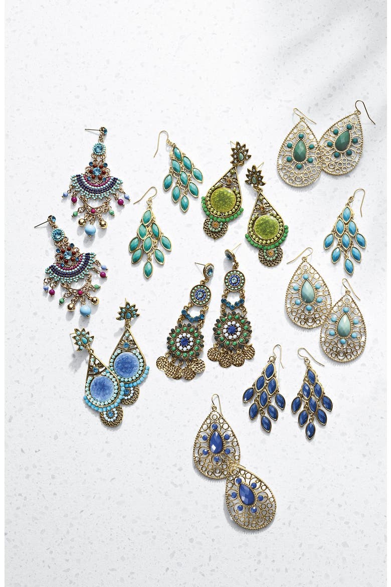 Filigree Teardrop Earrings, Alternate, color, WHITE/ GOLD