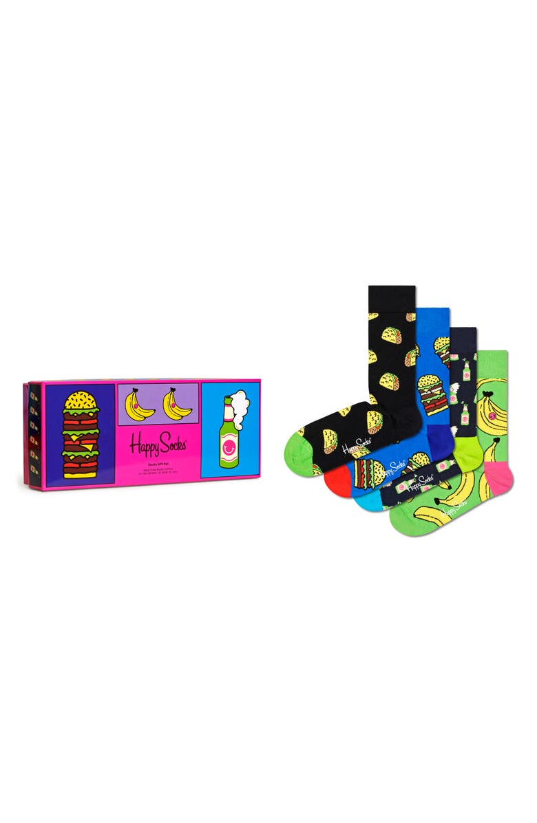 Happy Socks Assorted 4-Pack Yummy Yummy Crew Socks Gift Set, Main, color, Black Multi