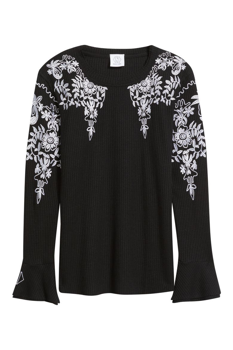 Bryn Embroidered Thermal Top, Alternate, color, BLACK