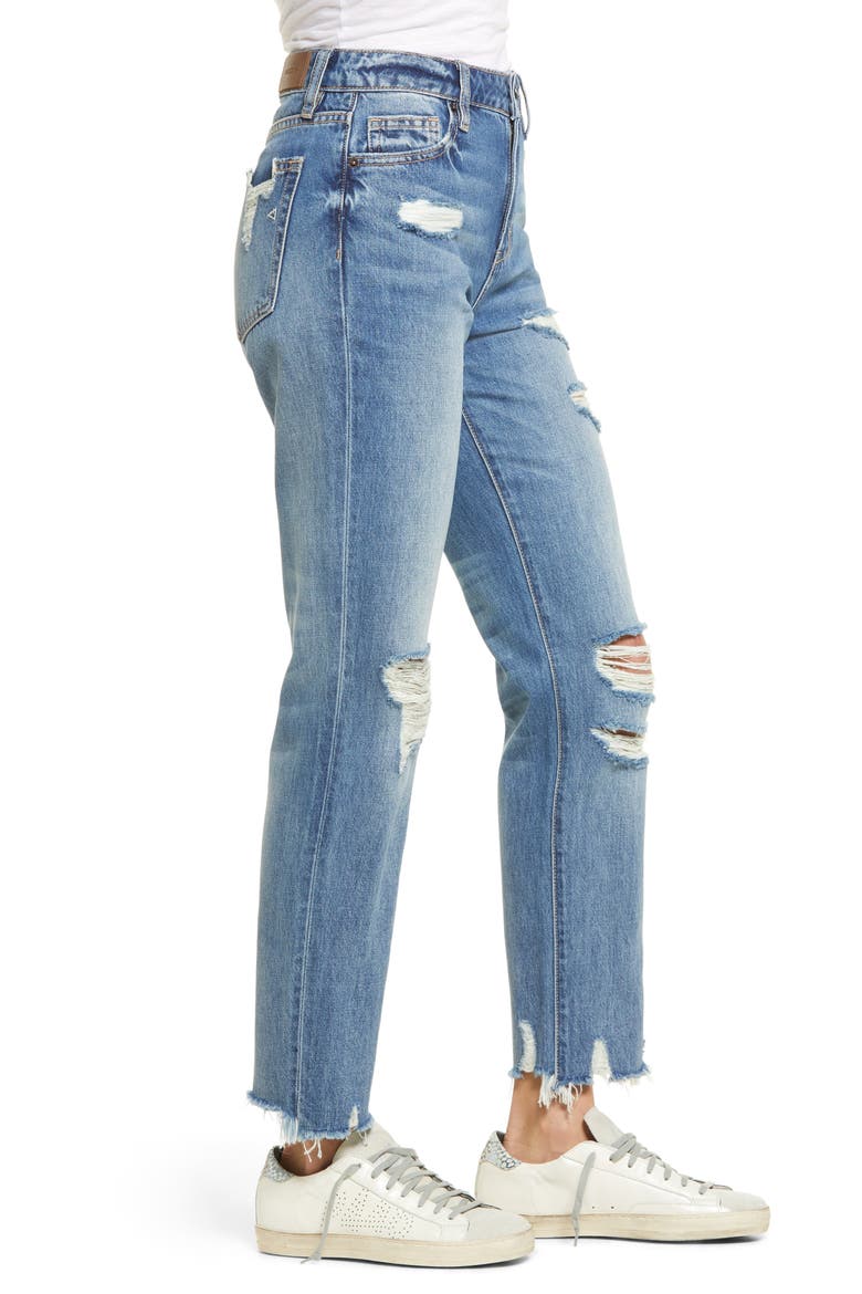 Ripped High Waist Ankle Straight Leg Jeans, Alternate, color, MEDIUM WASH