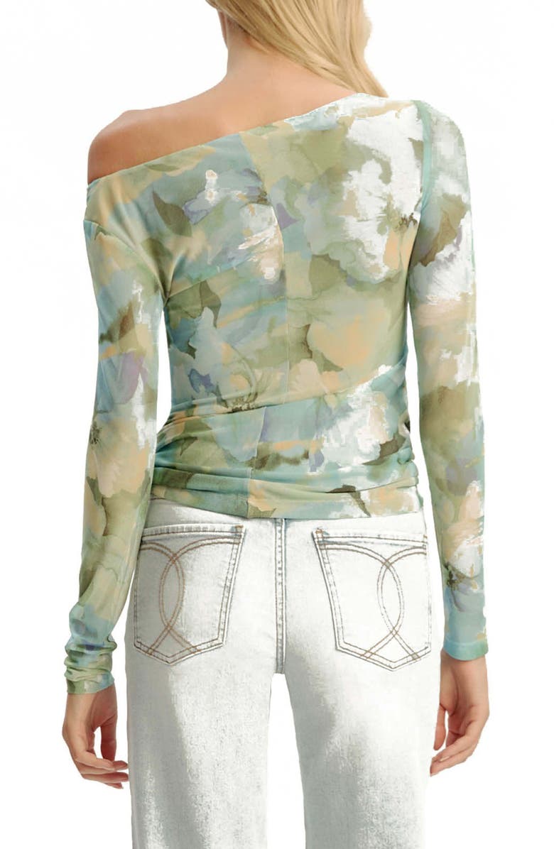 Bardot Marisol Asymmetric Mesh Top, Alternate, color, Green Flo