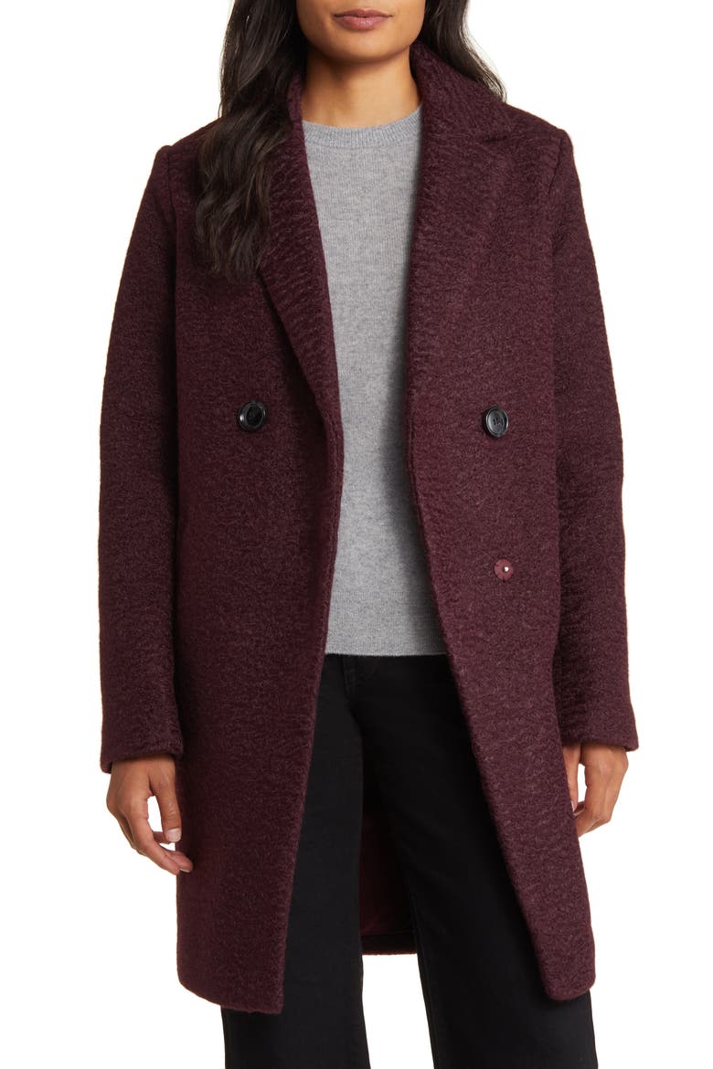 Bouclé Tweed Double Breasted Coat, Alternate, color, BURGUNDY
