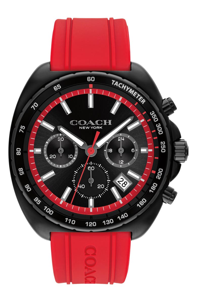 COACH Charter Chronograph Silicone Strap Watch, 44.5mm, Main, color, 