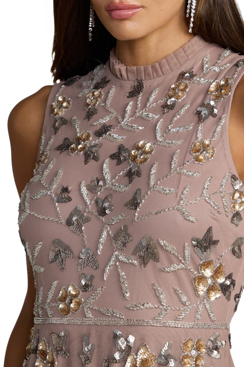 Petite Embellished High Neck Butterfly Sleeve Dress, Alternate, color, Taupe