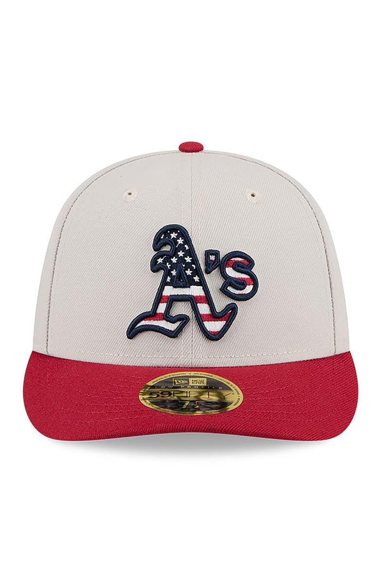 New Era Men's New Era Khaki/Red Athletics 2024 Fourth of July Low Profile 59FIFTY Fitted Hat, Alternate, color, Khaki