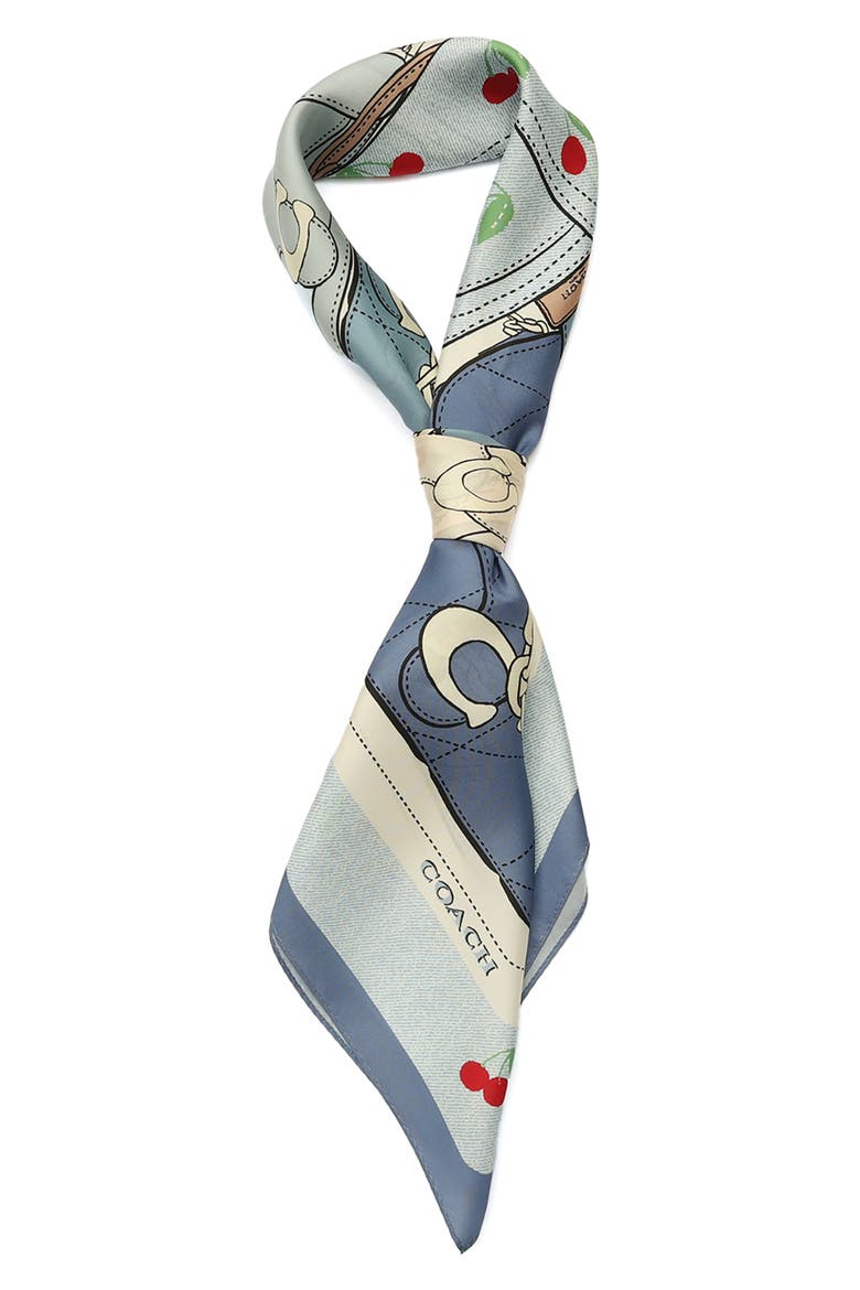 Tabby Cherry Square Silk Scarf, Alternate, color, DENIM/ RED MULTI