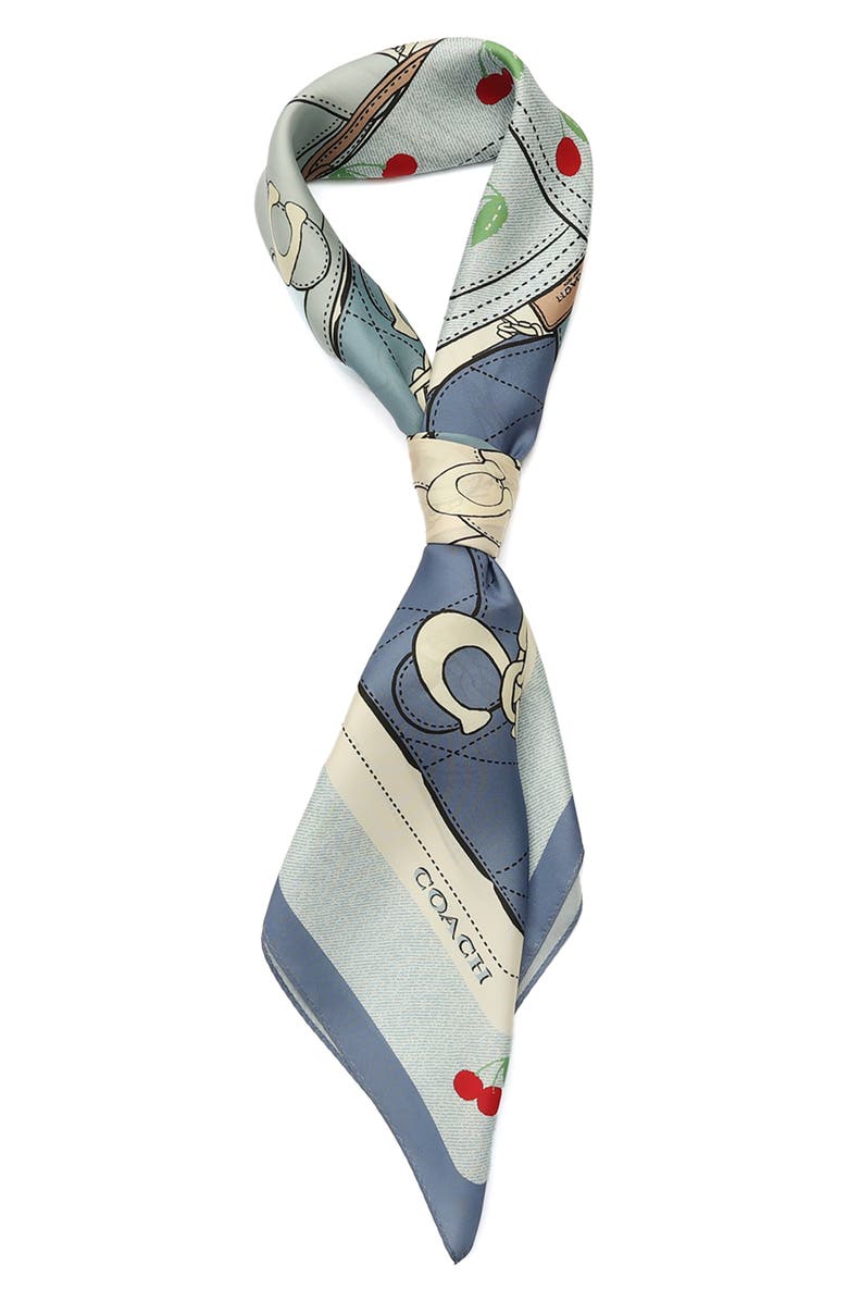 COACH Tabby Cherry Square Silk Scarf, Alternate, color, Denim/ Red Multi