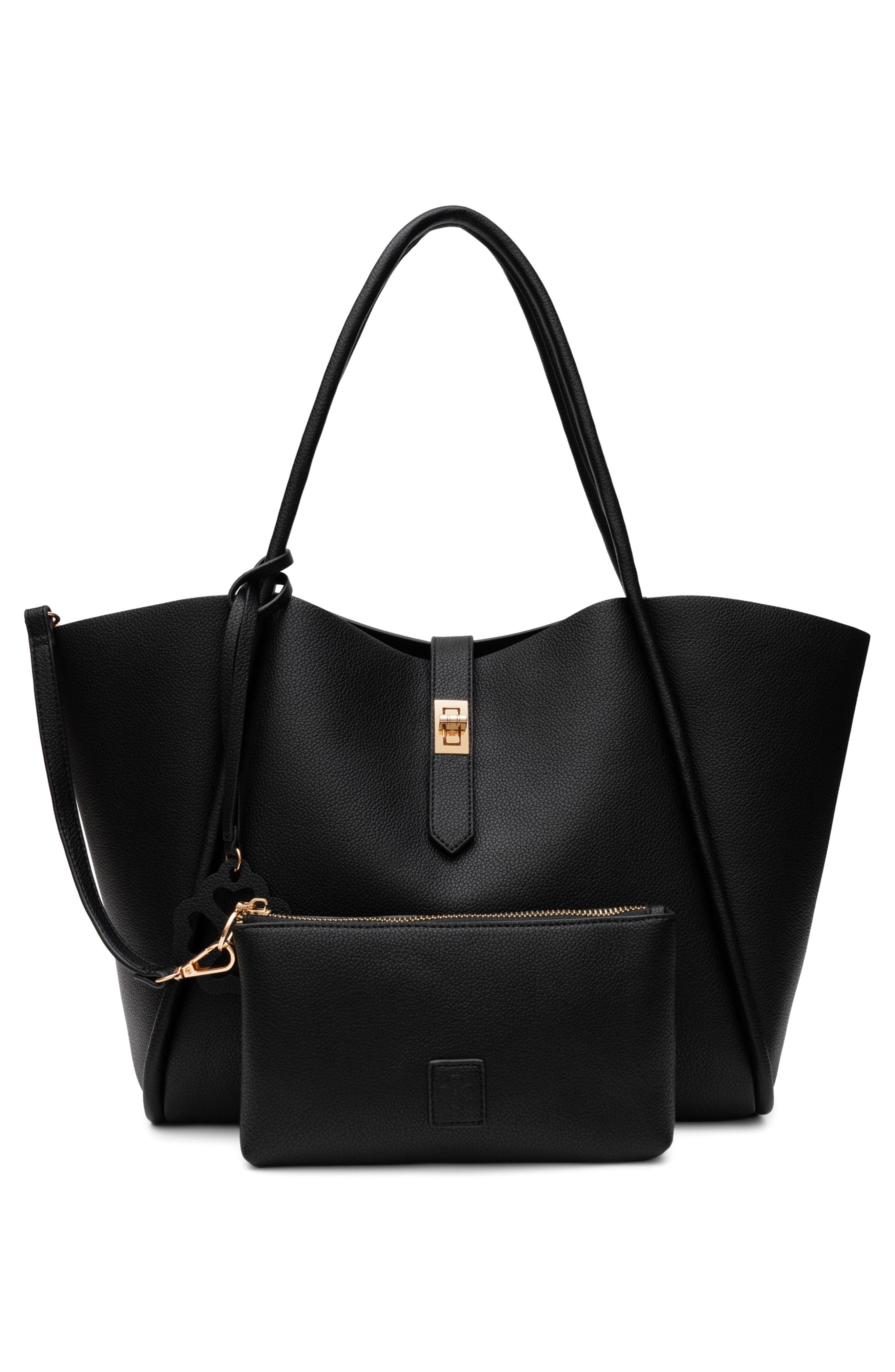 Faux Leather Tote, Alternate, color, BLACK