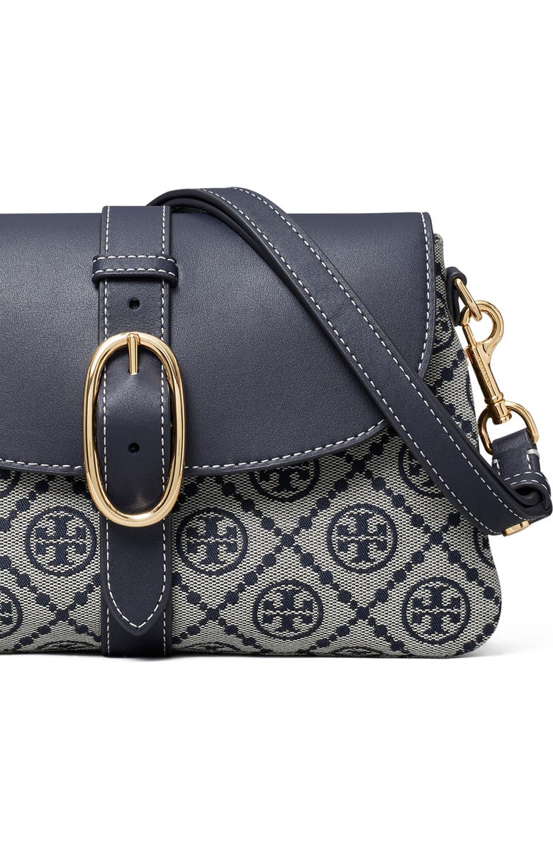 Tory Burch T Monogram Soft Jacquard & Leather Shoulder Bag, Alternate, color, Tory Navy