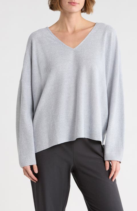 Organic Linen & Organic Cotton V-Neck Sweater (Plus)