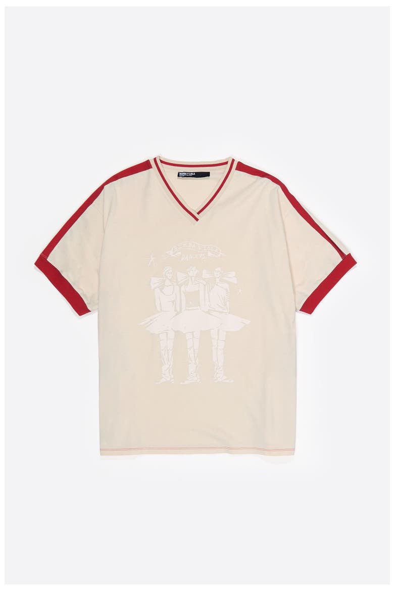 V-Neckline Dancers Logo T-Shirt, Alternate, color, IVORY