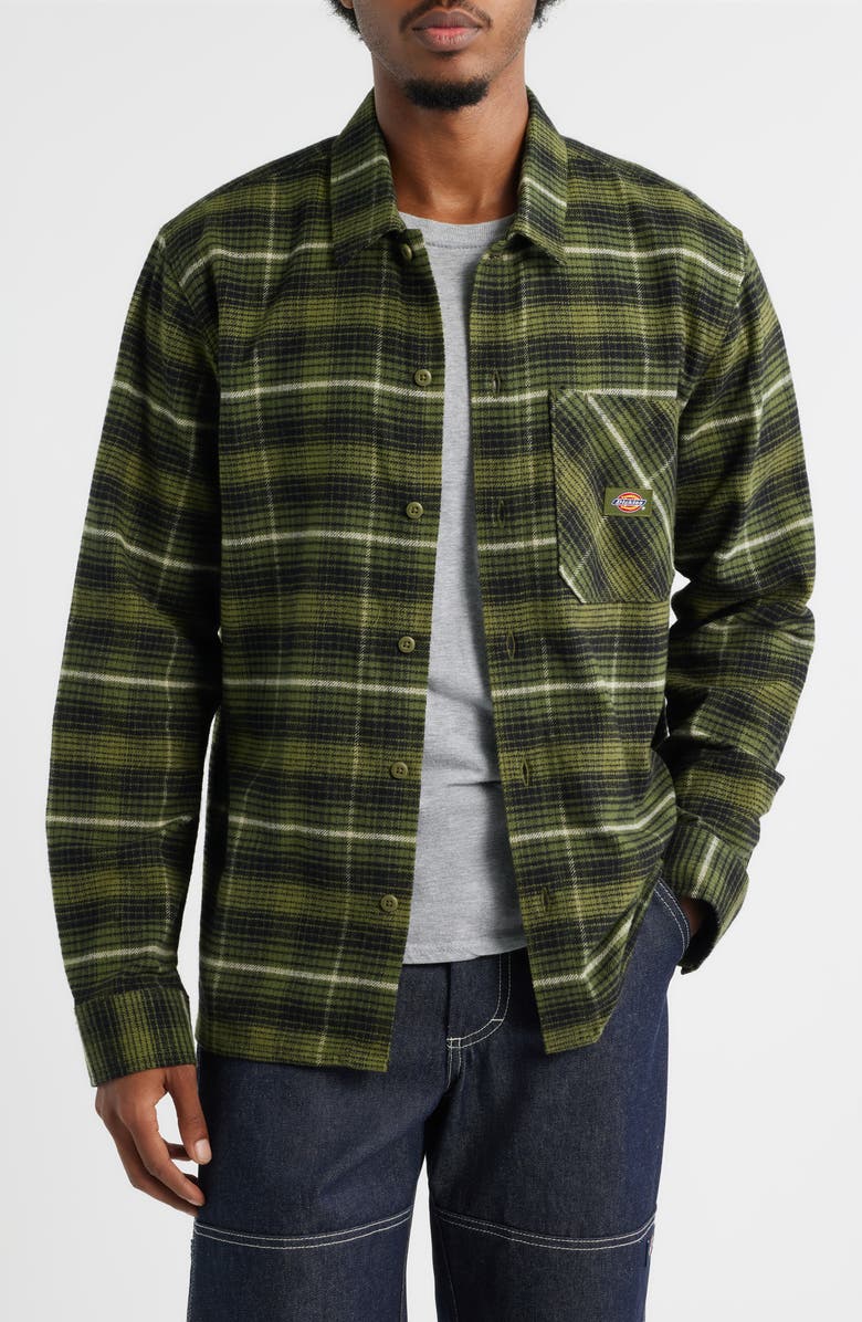 Dickies Forest Check Flannel Button-Up Shirt, Main, color, Cypress