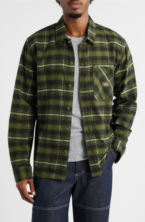 Forest Check Flannel Button-Up Shirt