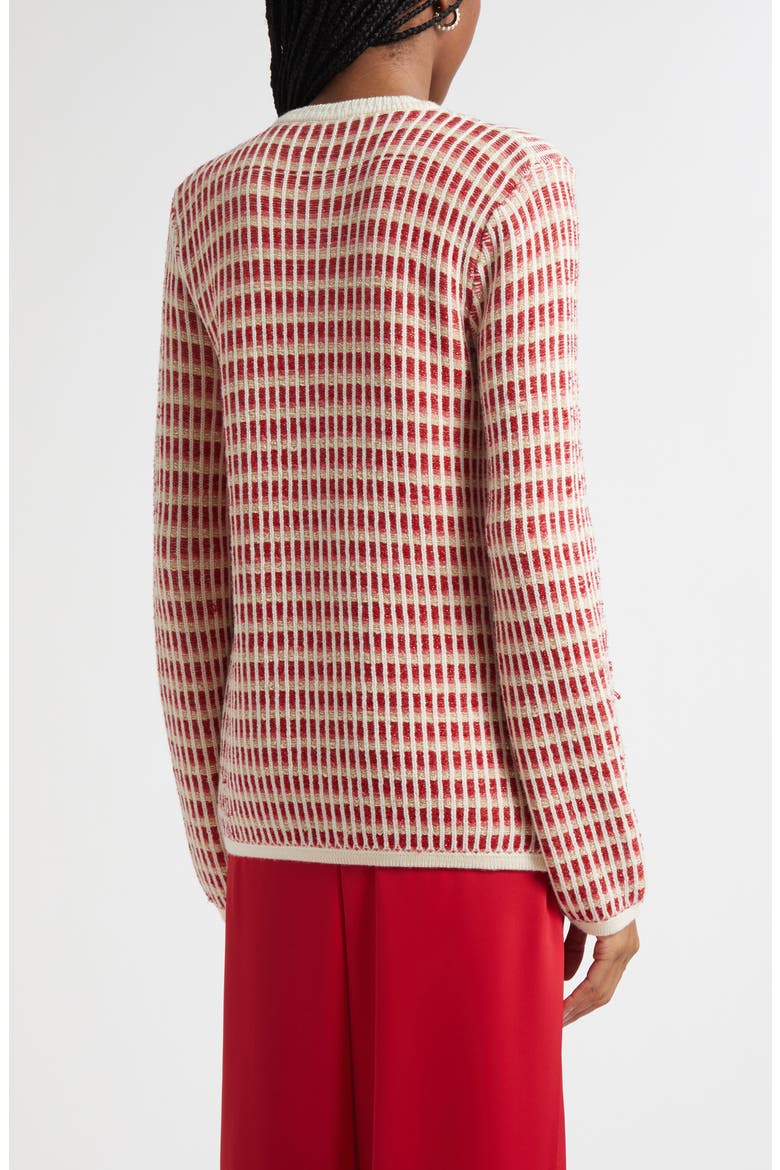 Ivy Metallic Cardigan, Alternate, color, IVORY / SCARLET RED KNIT