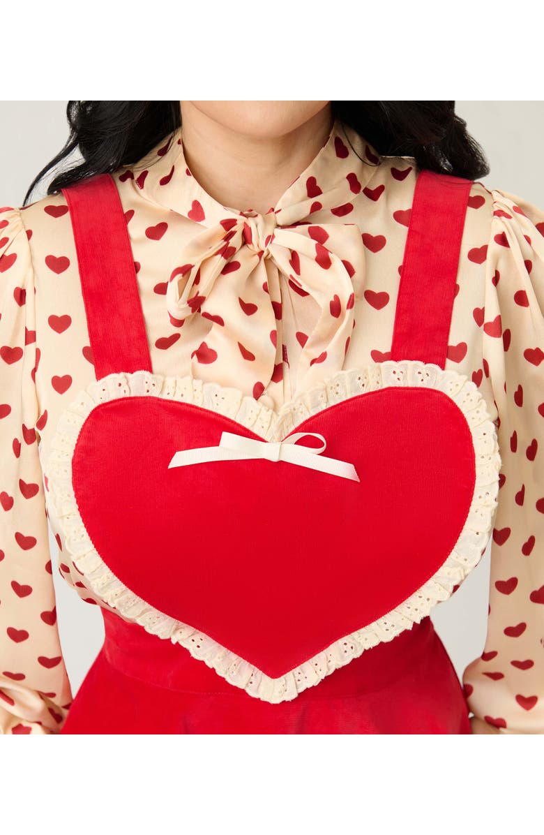 Unique Vintage Bib Pinafore Skirt, Alternate, color, Red Solid