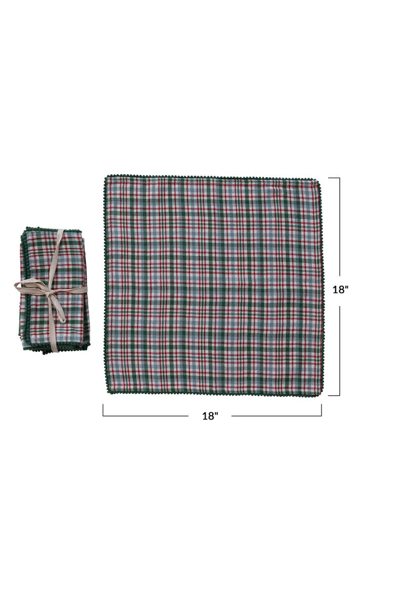 Plaid Cotton Napkins with Pom Pom Trim, Set of 4, Alternate, color, Multicolor