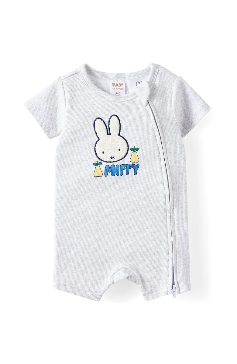 Cotton On Kids Growie Sshort Sleeve Zip All In One Romper - Licen, Main, color, Lcn Mif Snow Marle Miffy