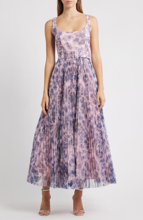 Pleated Sleeveless Fit & Flare Cocktail Dress