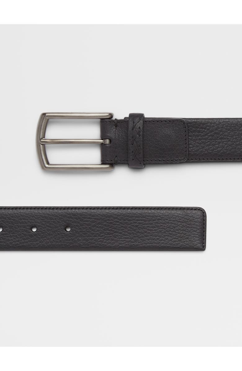 ZEGNA Triple Stitch Leather Belt, Alternate, color, Black