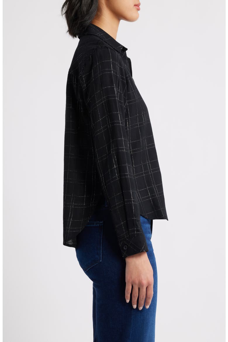 Metallic Check Button-Up Shirt, Alternate, color, BLACK LUREX