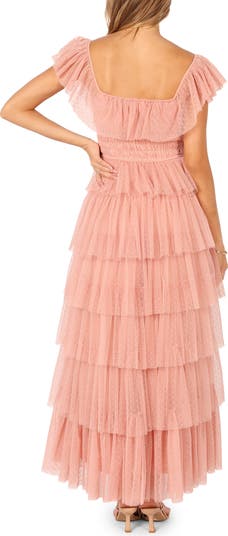 Belle Swiss Dot Tulle Tiered Maxi Dress