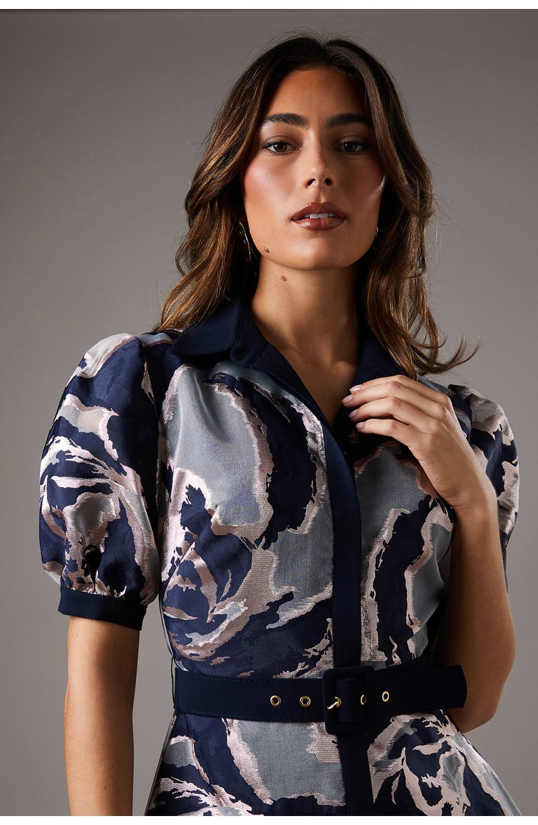 Coast Short Sleeve Jacquard Shirt Dress, Alternate, color, Navy