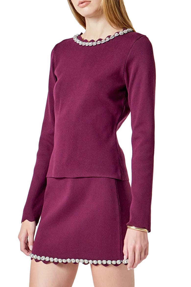 Jewel Neck Knit Top, Alternate, color, DARK VIOLET