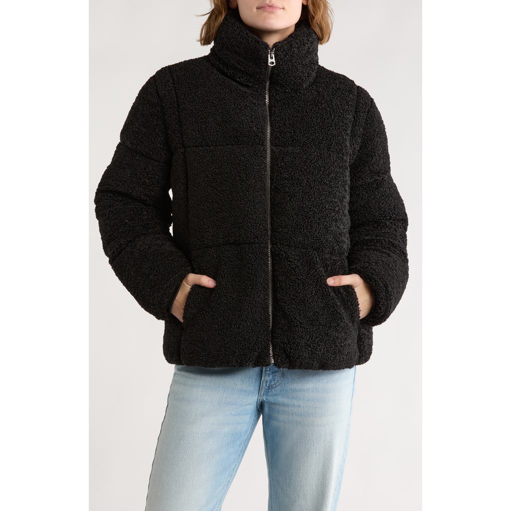 Lucky Brand Missy Faux Fur Teddy Puffer Jacket In Black