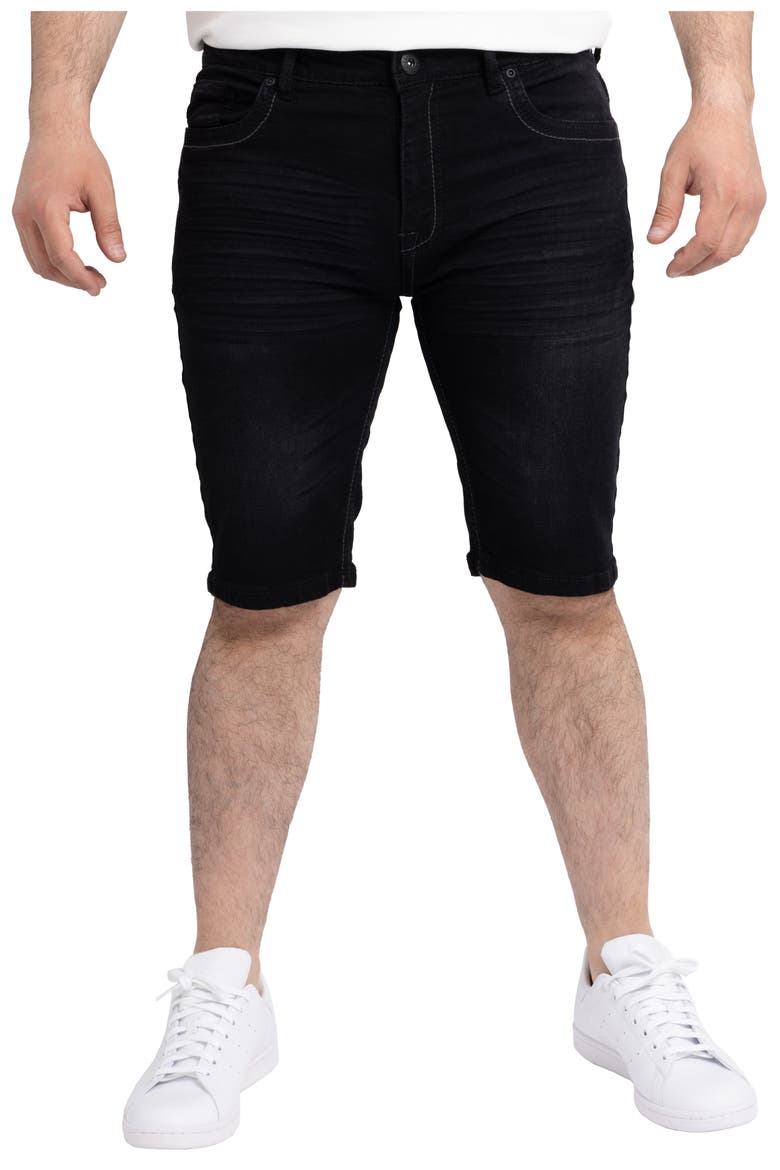 Cultura Saddle Stitch Straight Leg Denim Shorts, Main, color, BLACK WASH