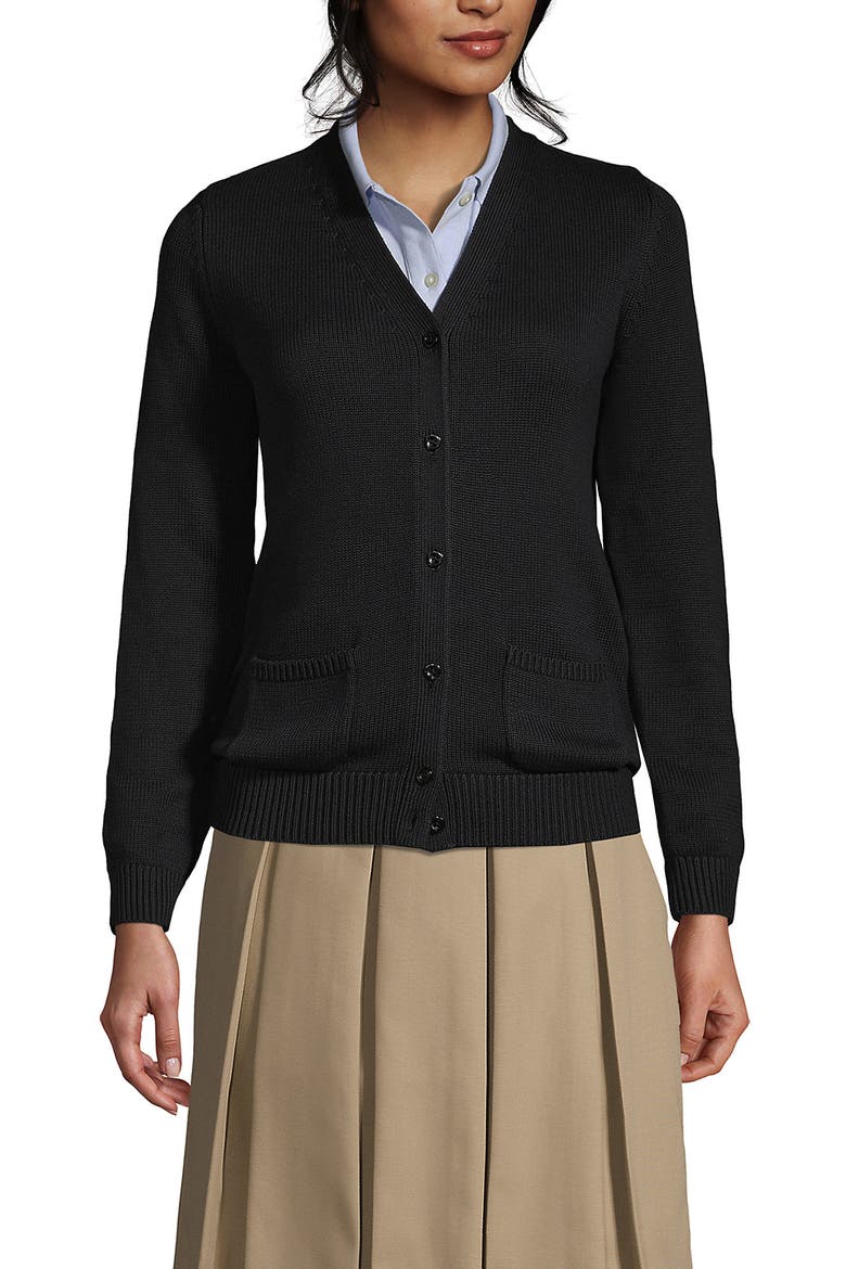 School Uniform  Cotton Modal Button Front Cardigan Sweater, Main, color, Black