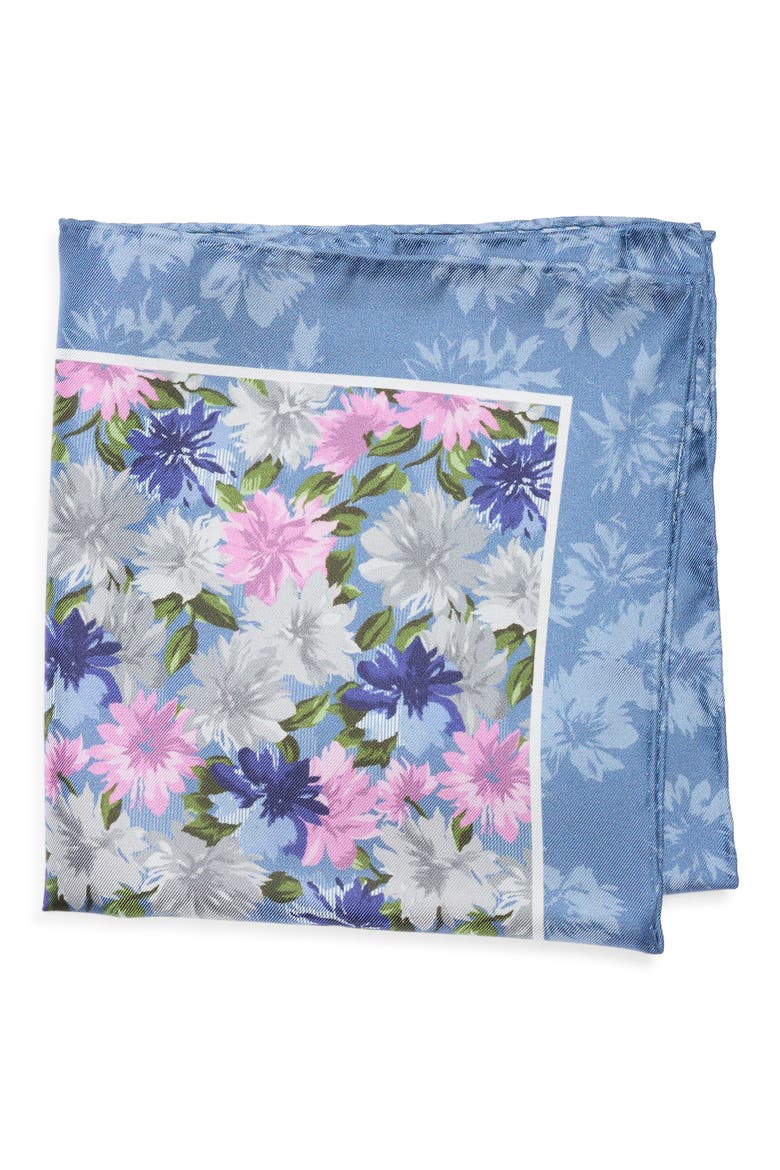 Floral Silk Pocket Square, Main, color, MEDIUM BLUE