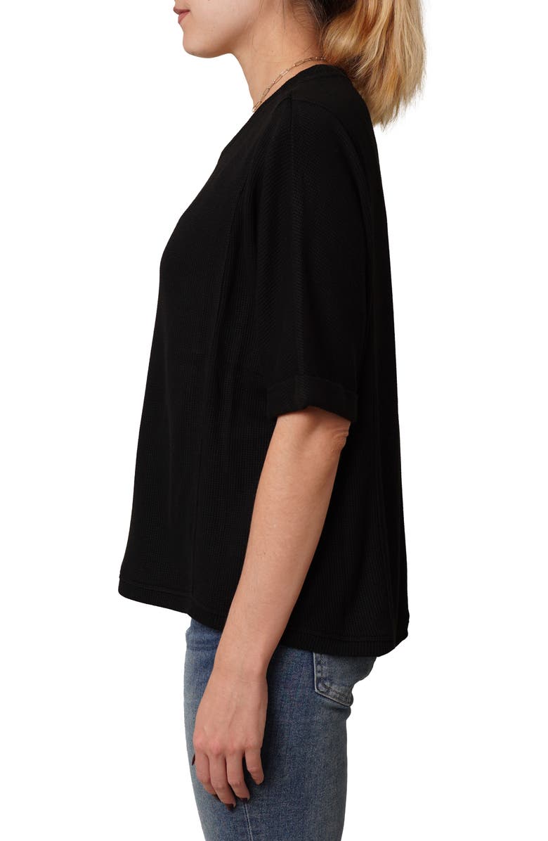 CYRUS Crewneck Elbow Sleeve Waffle Knit Top, Alternate, color, Black