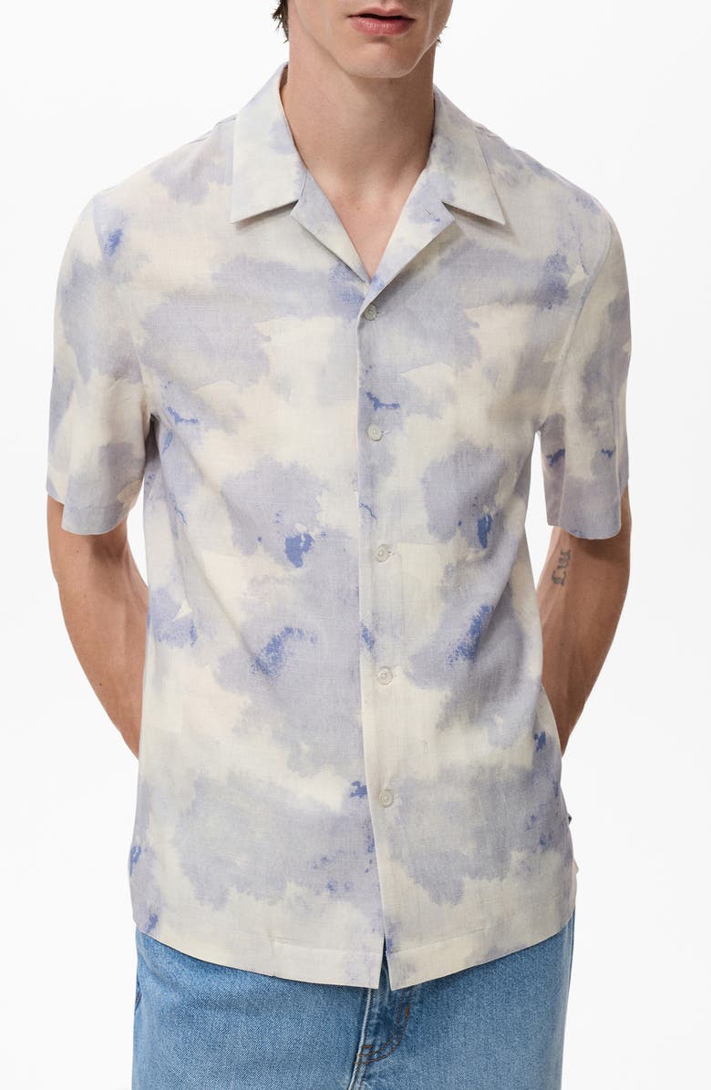 MANGO Printed Bowling Shirt, Main, color, Light/ Pastel Grey