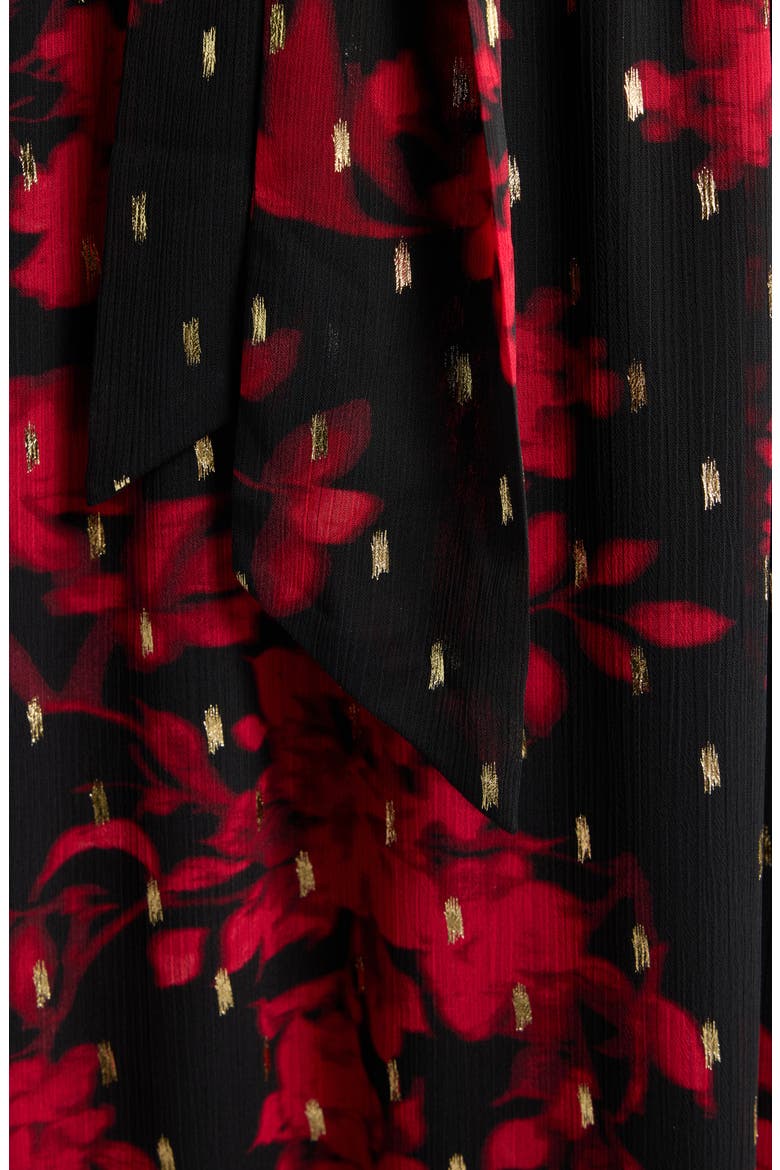 V-Neck Gathered Sleeve Midi Dress, Alternate, color, TITIAN RED MULTI