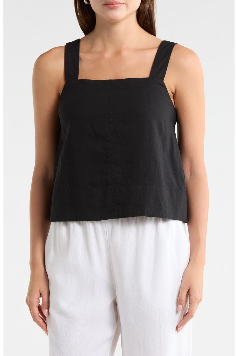 Linen Blend Tank, Main, color, TRUE BLACK