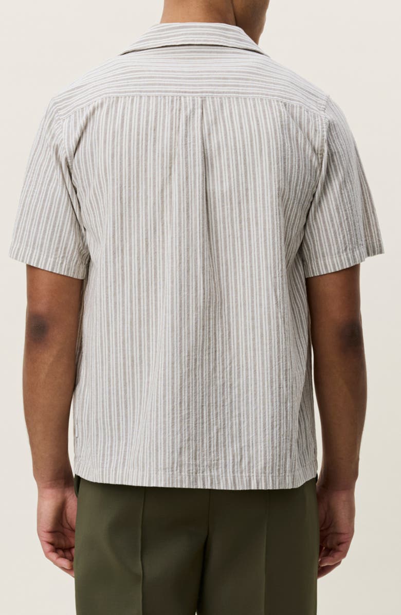 Les Deux Stripe Cotton & Linen Camp Shirt, Alternate, color, Dark Sand