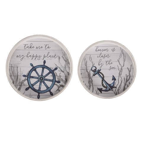 Wood 15.75 Inch Blue Spring Coastal Nested Trays Set of 2 Decorative Trays and Platters for Home Decor