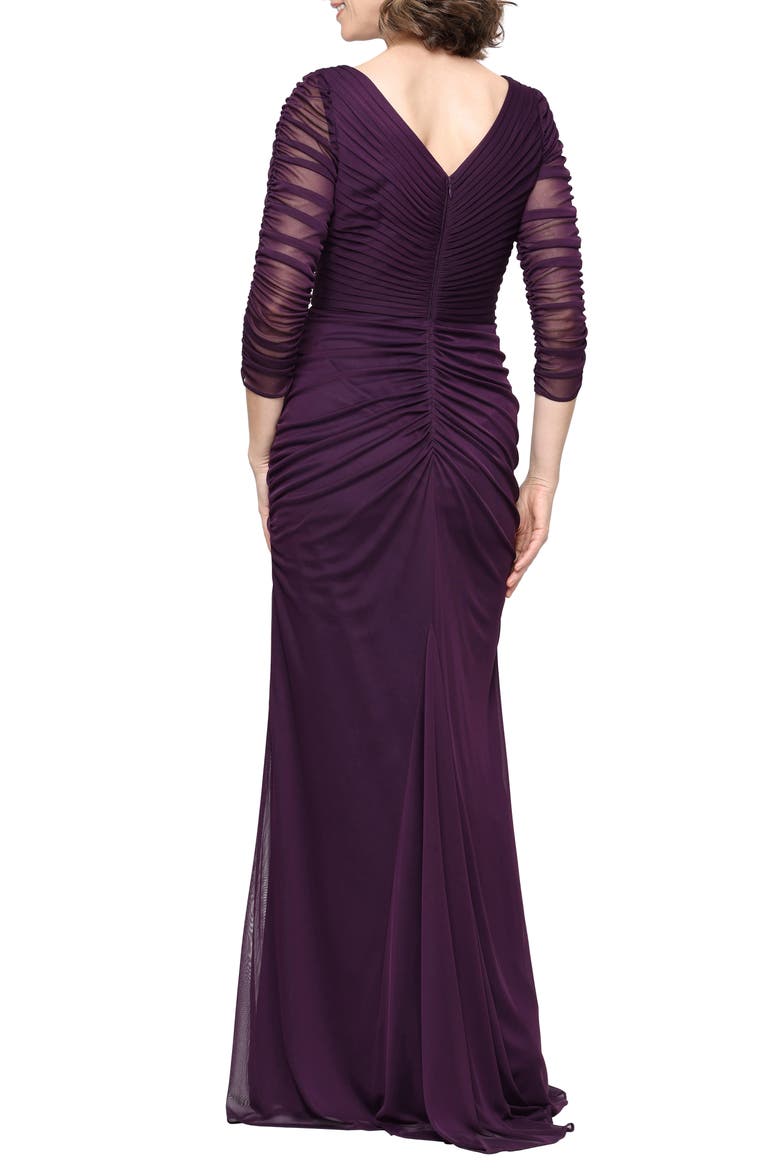 Pleated Chiffon Gown, Alternate, color, EGGPLANT