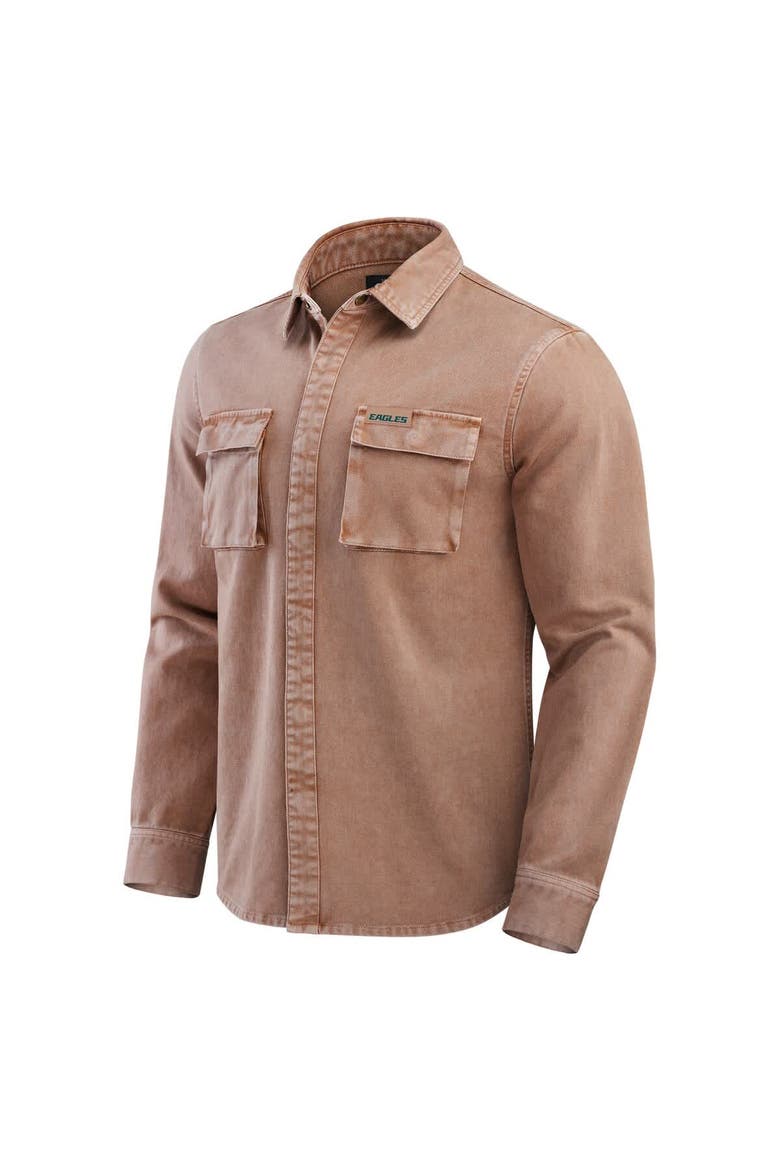 Men's Darius Rucker Collection by Fanatics Brown Philadelphia Eagles Garment Dyed Long Sleeve Full Snap Shirt, Alternate, color, Brown