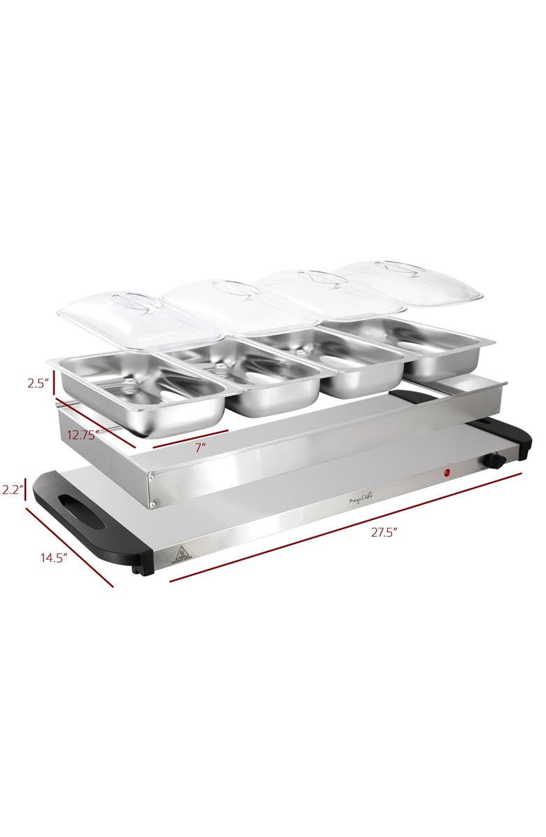 Megachef Buffet Server & Food Warmer With 4 Removable Sectional Trays , Heated Warming Tray and Removable Tray Frame, Alternate, color, Grey