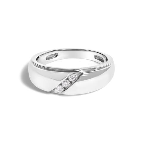 Men's Silver 1/6 Cttw 3 Stone Diamond Band Ring